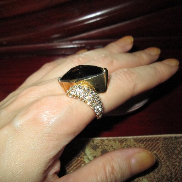 Large Marquise cut Smoky Brown CZ Cocktail ring with Pavé detail - Picture 9 of 11